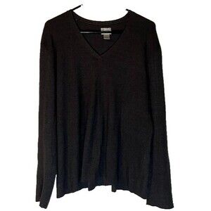 Chico's Dark Academia Preppy Classic Charcoal Gray V-Neck Sweater SZ XL